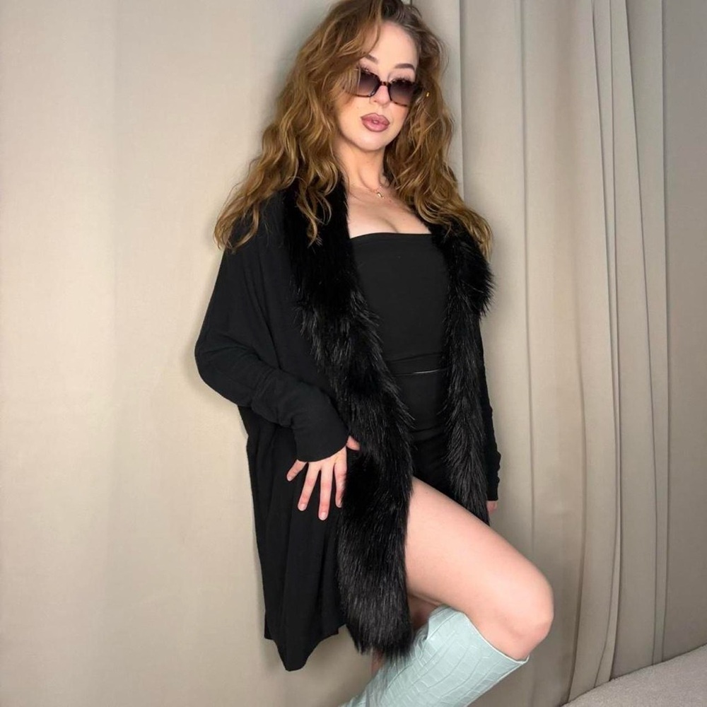 Jennifer Lopez Y2K Black Faux Fur Cardigan